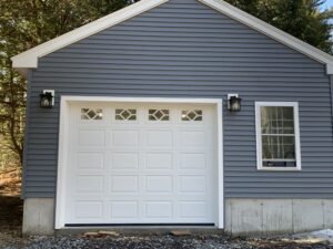 shed with white garage door